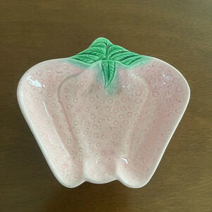 Vintage California Valley Vista PINK Strawberry Fruit Trinket Ceramic Dish 300